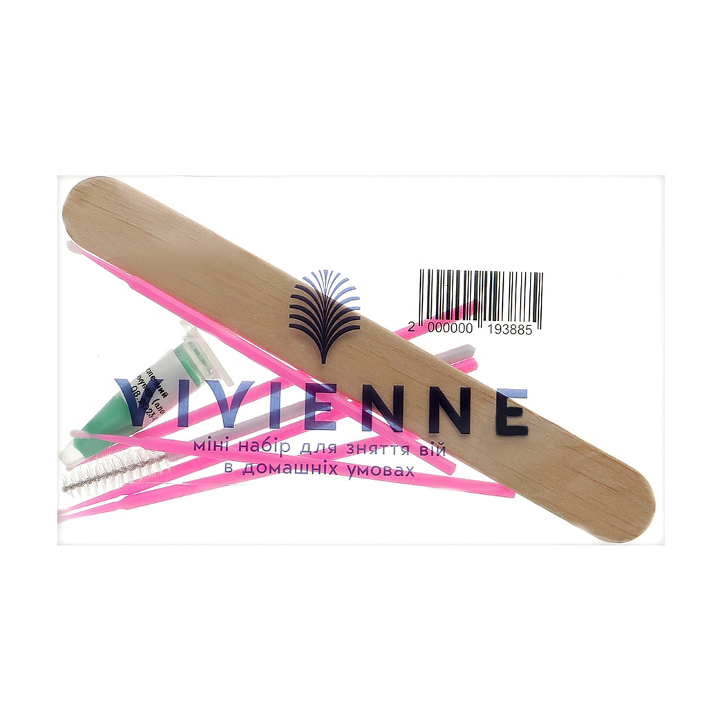 Мінінабір для зняття вій у домашніх умовах Vivienne Lashes And More (ремувер, 2 г + мікробраш, 5 шт + дерев'яний шпатель, 1 шт + щіточка, 1 шт)