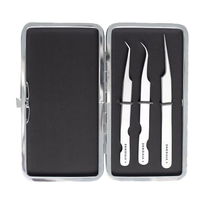 Набір пінцетів Vivienne в пеналі, смарагдовий (вигнутий, 1 шт + прямий, 1 шт + XL, 1 шт) (rs0003064)